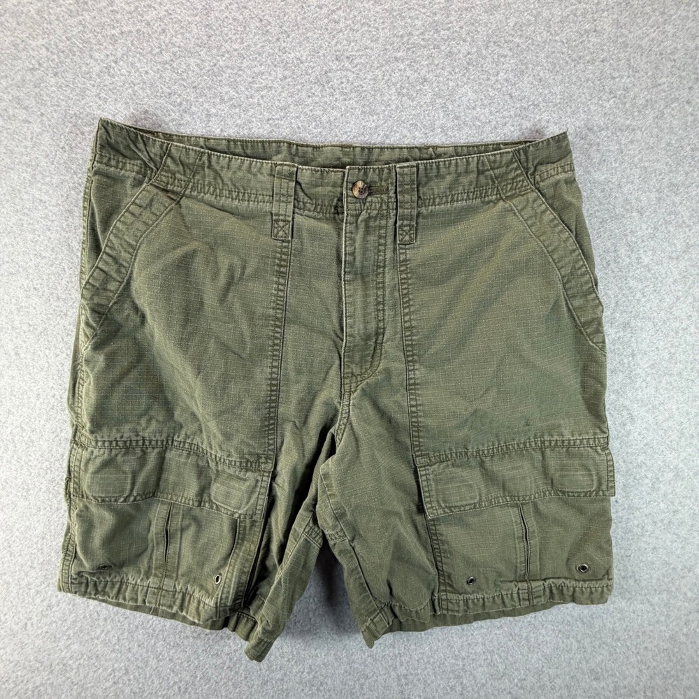 Guide Series Mens 34 Olive Green Ripstop Cotton Cargo Shorts Outdoor Hiking Gorp